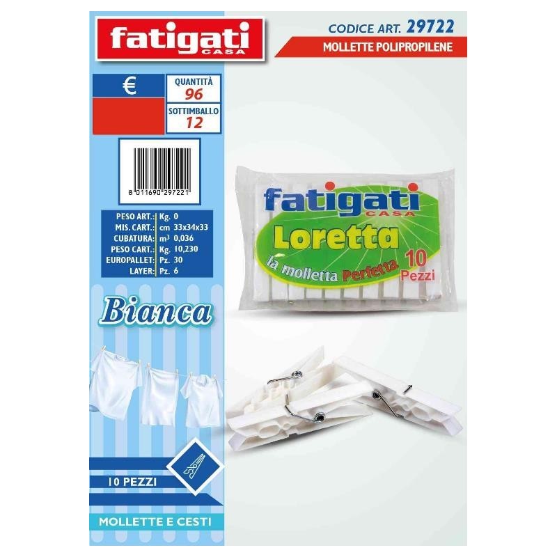 FATIGATI MOLLETTE POLIPRO. 10PZ BIANCA IMBALLI INTERI X 24