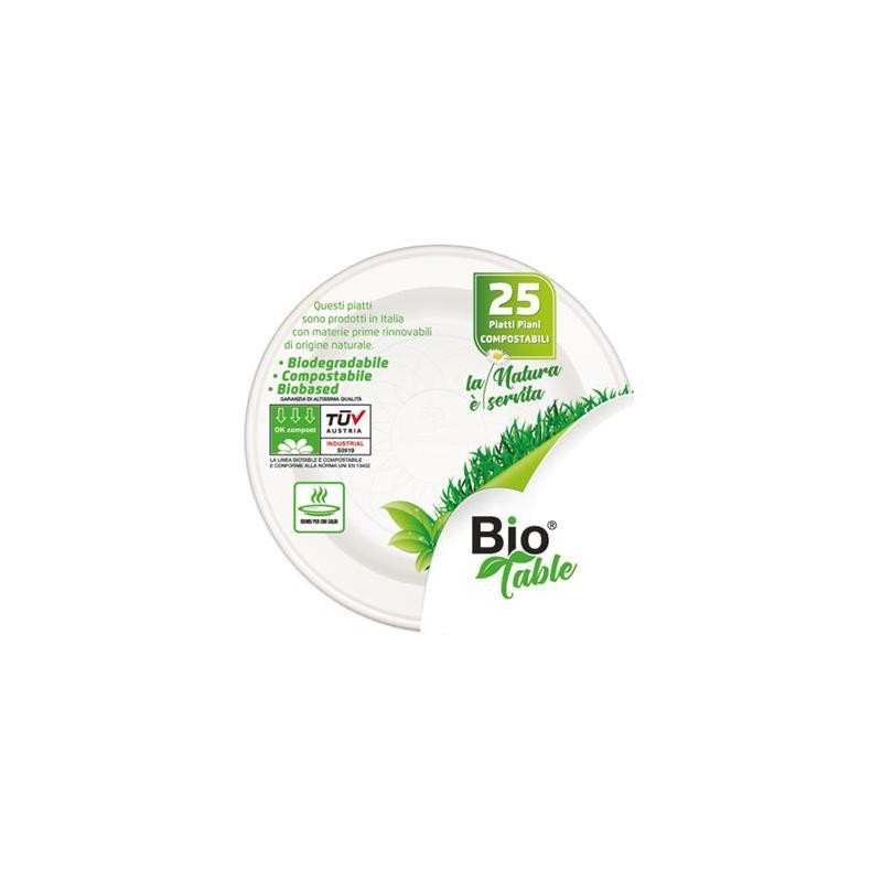 BIOTABLE PIATTI PIANI EXTRA RIGIDI 22 CM X25 PEZZI