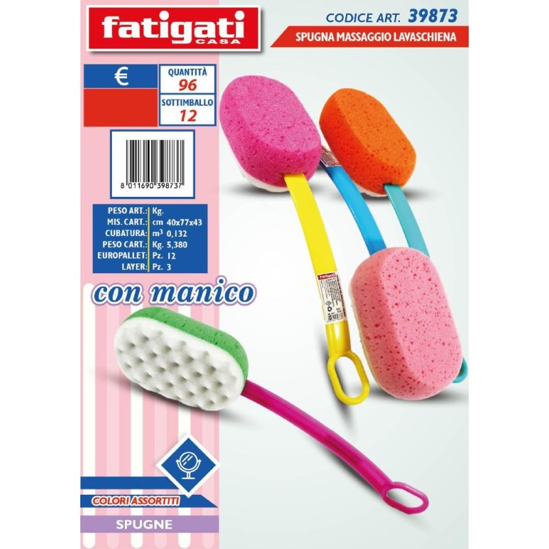 FATIGATI SPUGNA MASSAGGIO LAVASCHIENA MANICO PLAST. IMBALLI INTERI X 12
