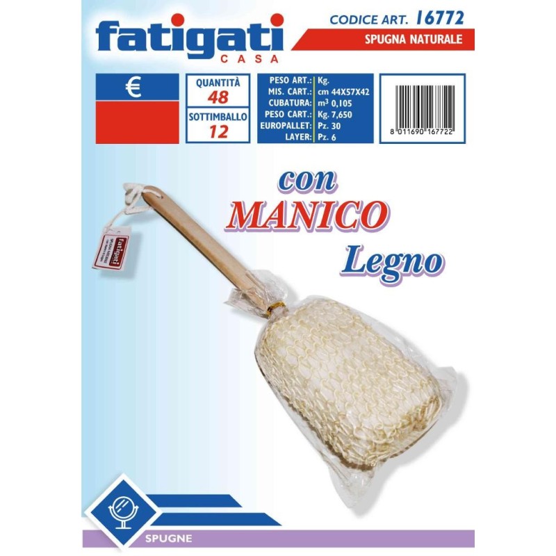 FATIGATI SPUGNA NATURALE LAVASCHIENA MANICO LEGNO IMBALLI INTERI X 12