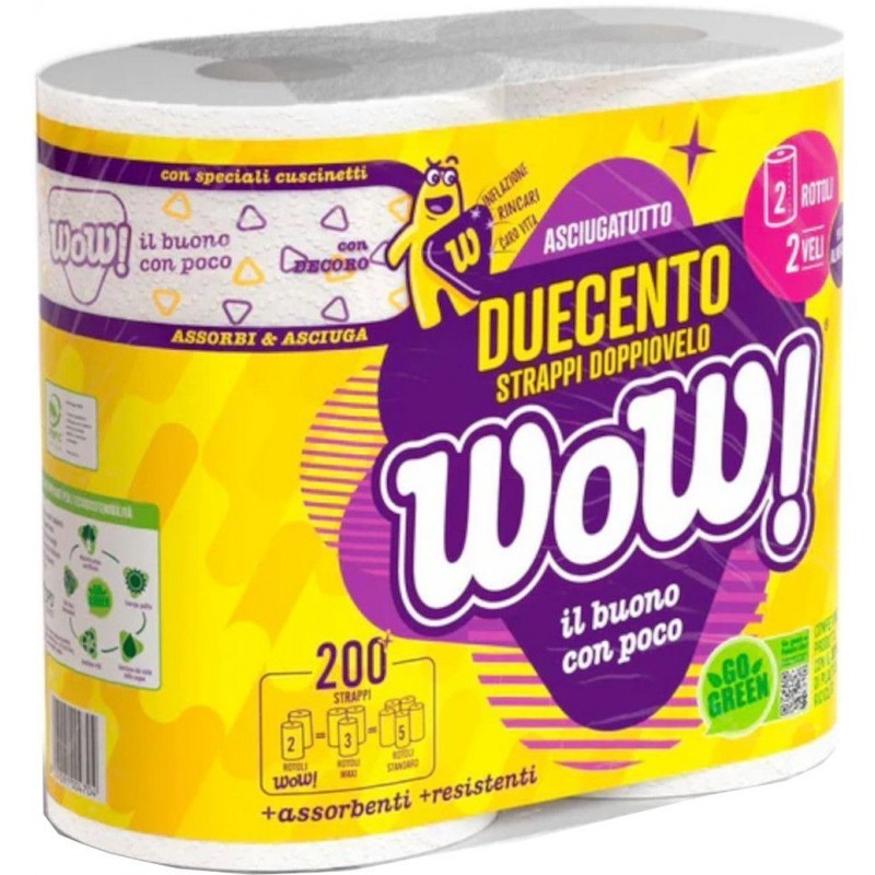 WOW DUETTO ASCIUGATUTTO 2 ROTOLI 2V 200 STR IMBALLI INTERI X 12