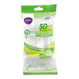 CLENDY FORCHETTE RIUTILIZZABILI TRASPARENTI X50 PZ